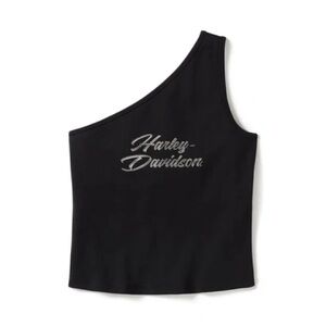 Harley-Davidson Black One-Shoulder Tank with Silver Logo